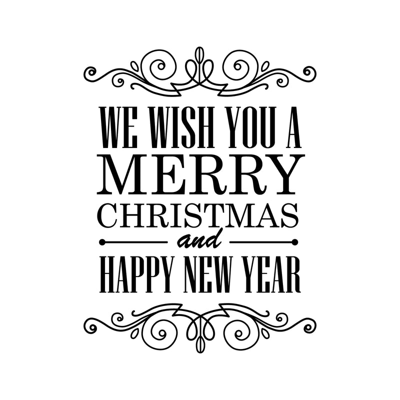 Vinyl Wall Art Decal - We Wish You A Merry Christmas and Happy New Year - 30" x 23" - Christmas Holiday Seasonal Sticker - Home Apartment Wall Door Window Work Decor Decals (30" x 23"; Black) 4