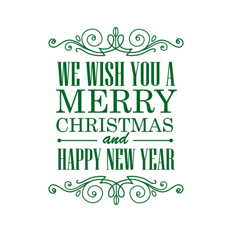 Vinyl Wall Art Decal - We Wish You A Merry Christmas and Happy New Year - 30" x 23" - Christmas Holiday Seasonal Sticker - Home Apartment Wall Door Window Work Decor Decals (30" x 23"; Green) 4