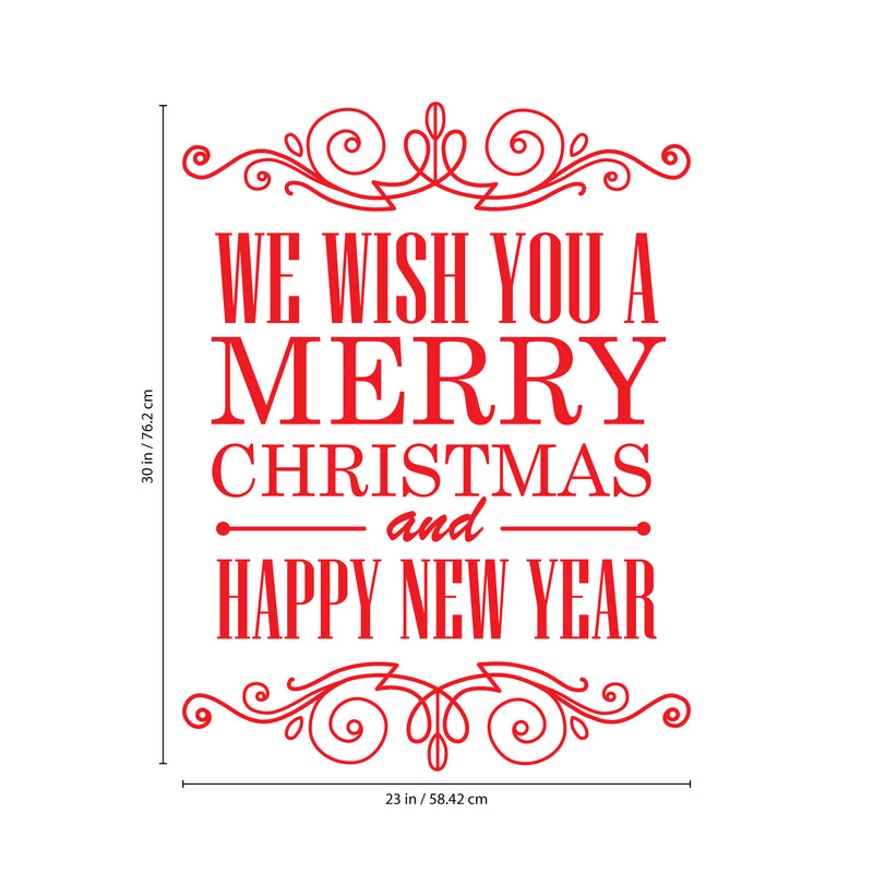 Vinyl Wall Art Decal - We Wish You A Merry Christmas and Happy New Year - 30" x 23" - Christmas Holiday Seasonal Sticker - Home Apartment Wall Door Window Work Decor Decals (30" x 23"; Red) 1