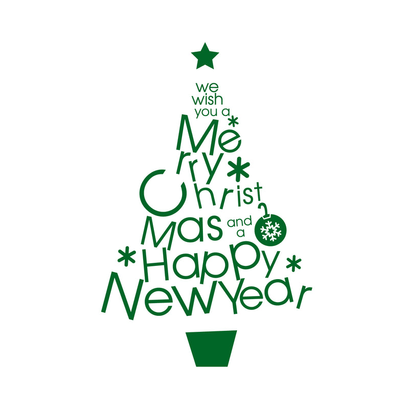 Vinyl Wall Art Decal - We Wish You A Merry Christmas and A Happy New Year - Christmas Holiday Seasonal Sticker - Home Apartment Wall Door Window Work Decor Decals (32" x 21"; Green) 5