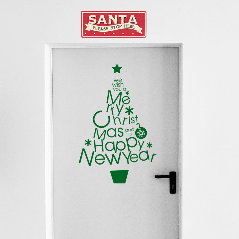 Vinyl Wall Art Decal - We Wish You A Merry Christmas and A Happy New Year - 32" x 21" - Christmas Holiday Seasonal Sticker - Home Apartment Wall Door Window Work Decor Decals (32" x 21"; Green) 2