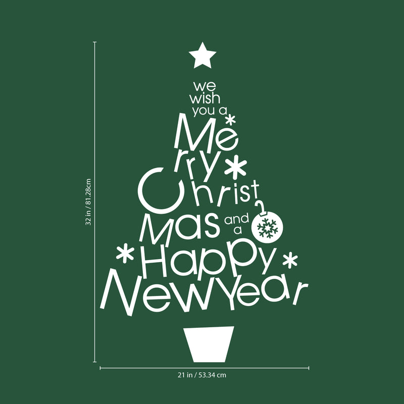 Vinyl Wall Art Decal - We Wish You A Merry Christmas and A Happy New Year - 32" x 21" - Christmas Holiday Seasonal Sticker - Home Apartment Wall Door Window Work Decor Decals (32" x 21"; Green) 4