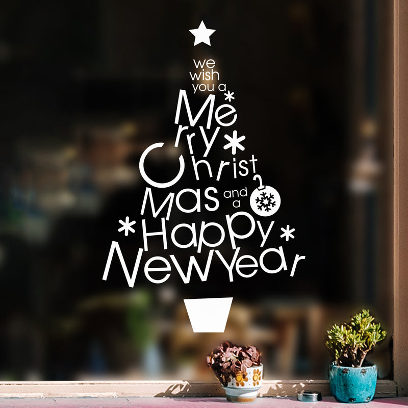 Vinyl Wall Art Decal - We Wish You A Merry Christmas and A Happy New Year - 32" x 21" - Christmas Holiday Seasonal Sticker - Home Apartment Wall Door Window Work Decor Decals (32" x 21"; Green) 3