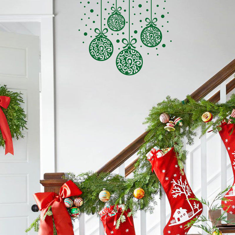 Set of 4 Vinyl Wall Art Decal - Ornaments - 23" x 28" - Christmas Holiday Seasonal Decoration Sticker - Indoor Outdoor Home Office Wall Door Window Living Room Bedroom Decor Decals (23" x 28"; Green) 3