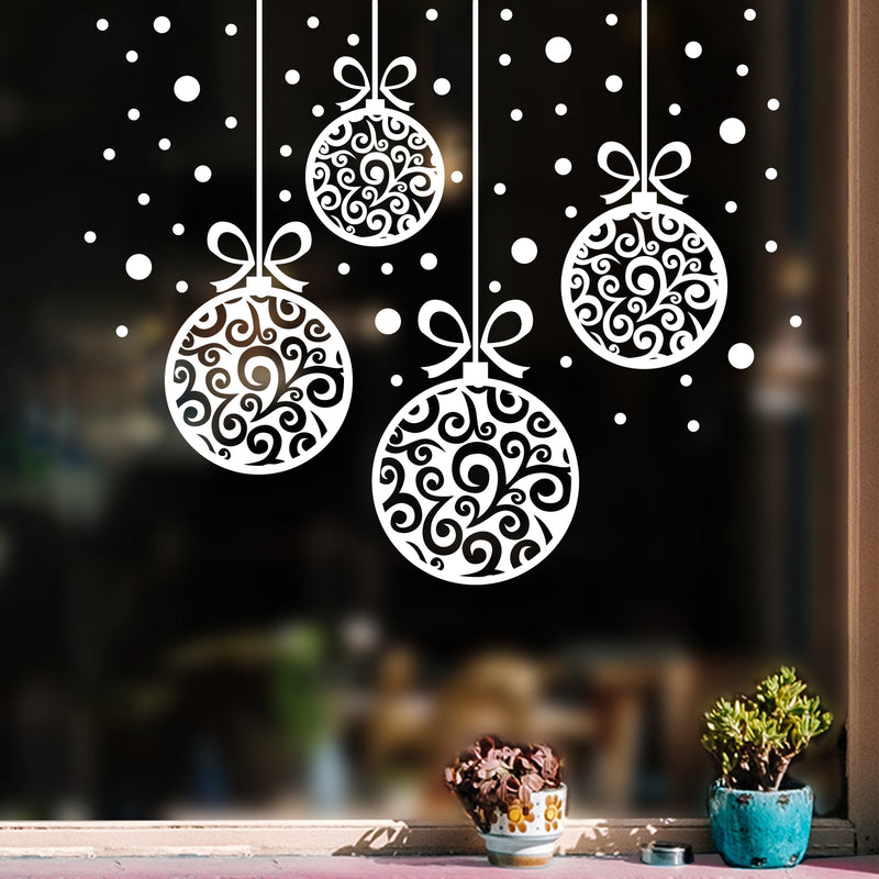 Set of 4 Vinyl Wall Art Decal - Ornaments - 23" x 28" - Christmas Holiday Seasonal Decoration Sticker - Indoor Outdoor Home Office Wall Door Window Living Room Bedroom Decor Decals (23" x 28"; White) 2