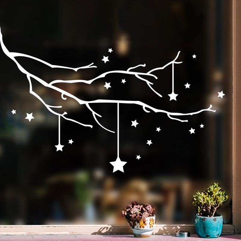 Vinyl Wall Art Decal - Starry Tree - 22.5" x 34" - Christmas Holiday Seasonal Sticker - Home Nursery Apartment Playroom Wall Door Window Bedroom Living Room Work Decor Decals (22.5" x 34"; White) 3