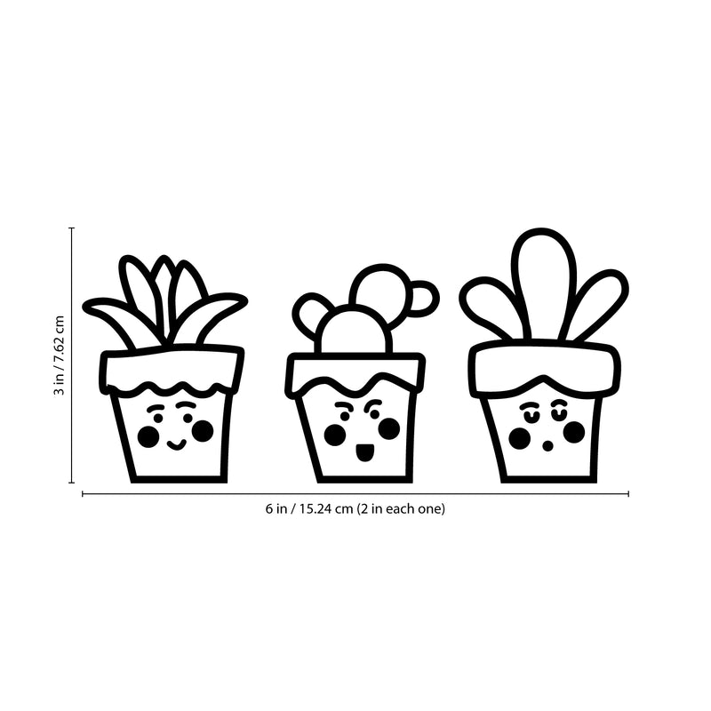 Set of 3 Vinyl Wall Art Decals - Tiny Cactus - Each - Fun Cute Stickers for Home Apartment Decal Old Wild West Laptop Skin Car Bumper Sticker Luggage Window Desk (Each; Green) 4