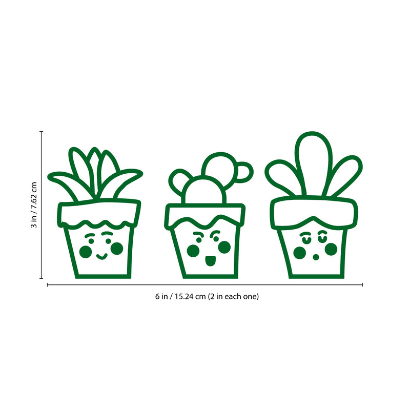 Set of 3 Vinyl Wall Art Decals - Tiny Cactus - 3" x 2" Each - Fun Cute Stickers for Home Apartment Decal Old Wild West Laptop Skin Car Bumper Sticker Luggage Window Desk (3" x 2" Each; Green) 1