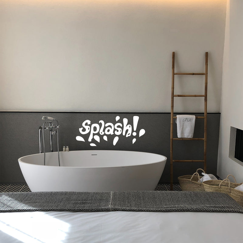 Vinyl Wall Art Decal - Splash - 10" x 23" - Fun Wet Letters Home Bathroom Bathtub Shower Decor - Dorm Room Apartment Kids Room Decals - Soap Bubbles Water Patterns (10" x 23"; White) 4