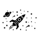 Vinyl Wall Art Decal - Outer Space Set - - Cool Rocket Ship Stars Planet Kids Children Decor For Home Bedroom Playroom Wall Door - Unisex Apartment Nursery School Daycare Decor 1