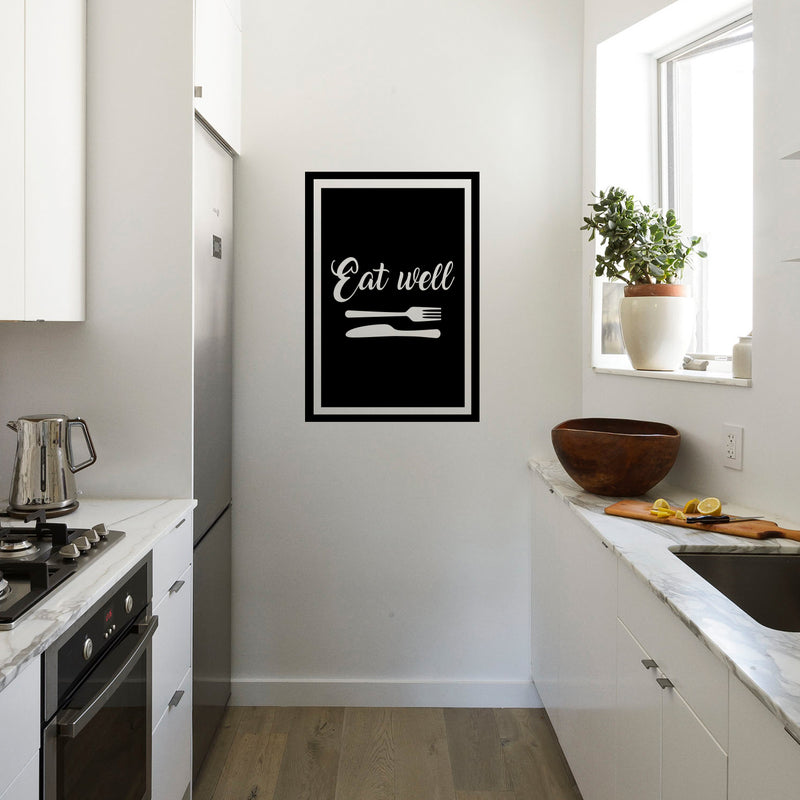 Vinyl Art Wall Decal - Eat Well - 30" x 21" - Modern Cursive Lettering Fork Knife Food Dining Room Kitchen Household Quotes - Positive Home Workplace Cafe Restaurant Eatery Decals 2