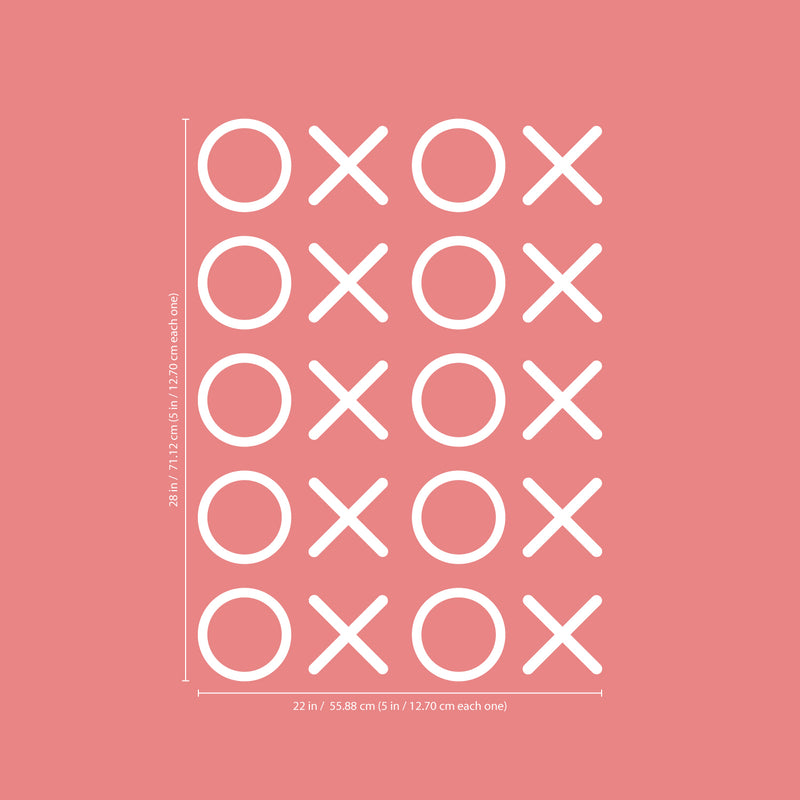 Set of 20 Vinyl Wall Art Decals - XOXO’s - 28" x 22" - Trendy Tic Tac Toe Pattern Home Living Room Workplace Decor - Modern Apartment Bedroom Office Work Peel and Stick Decals (28" x 22"; White) 2