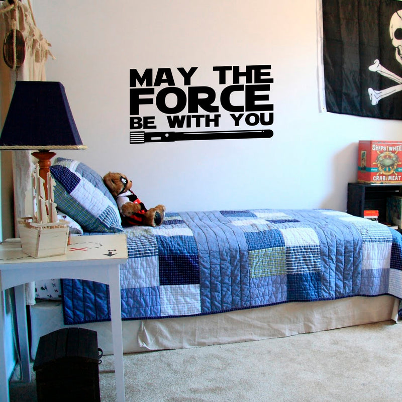 Vinyl Wall Art Decals - May The Force Be with You - 12" x 23" - Star Wars Inspired Modern Decals for Home Bedroom Living Room Apartment - Kids Teens Adults Office Work Decorations (12" x 23"; Black) 2