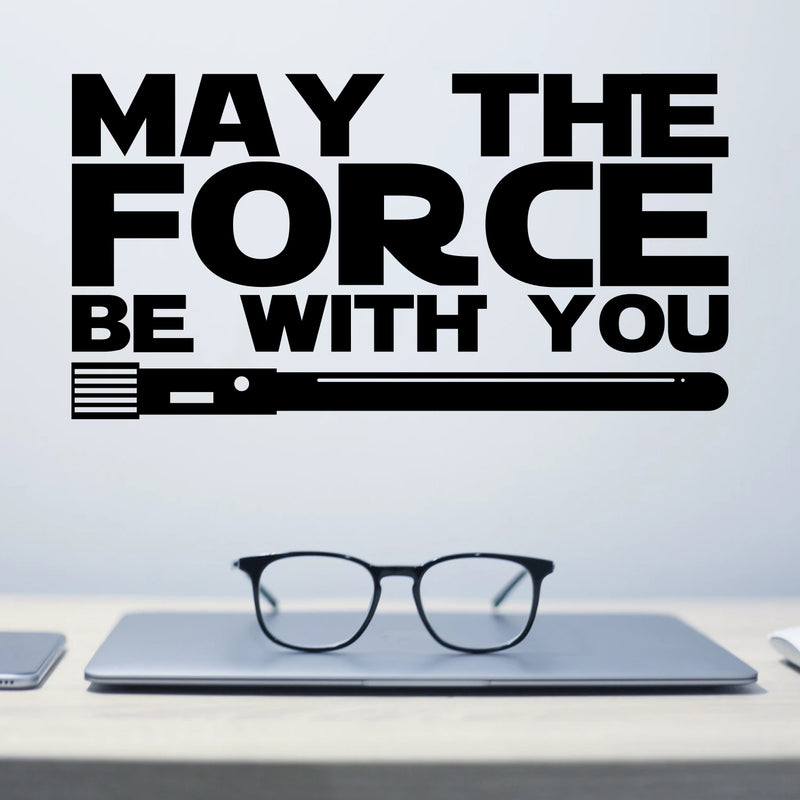 Vinyl Wall Art Decals - May The Force Be with You - 12" x 23" - Star Wars Inspired Modern Decals for Home Bedroom Living Room Apartment - Kids Teens Adults Office Work Decorations (12" x 23"; Black) 3