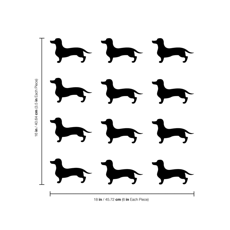 Set of 12 Vinyl Wall Art Decals - Dachshund Dogs - 3.5" x 6" Each - Fun Trendy Wiener Dog Decor for Home Apartment Bedroom Living Room - Cool Indoor Outdoor Teens Kids Theme (3.5" x 6" Each; Black) 1