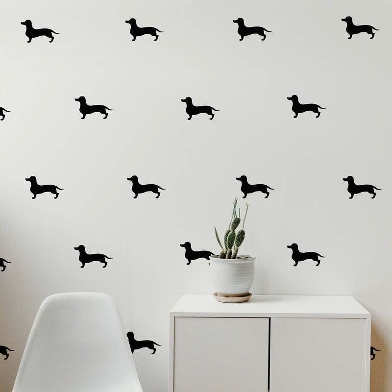Set of 12 Vinyl Wall Art Decals - Dachshund Dogs - 3.Each - Fun Trendy Wiener Dog Decor for Home Apartment Bedroom Living Room - Cool Indoor Outdoor Teens Kids Theme (3.Each; White) 3