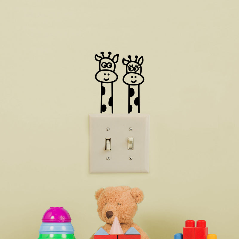 Vinyl Wall Art Decal - 2 Giraffes - 3.- Cute Animal Decor For Light Switch Window Mirror Luggage Car Bumper Laptop Computer Home Bedroom Living Room Nursery Playroom Designs 3