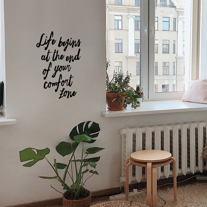 Vinyl Wall Art Decal - Life Begins At The End Of Your Comfort Zone - Inspirational Home Bedroom Apartment Workplace Decor - Positive Living Room Door Office Work Quotes 3