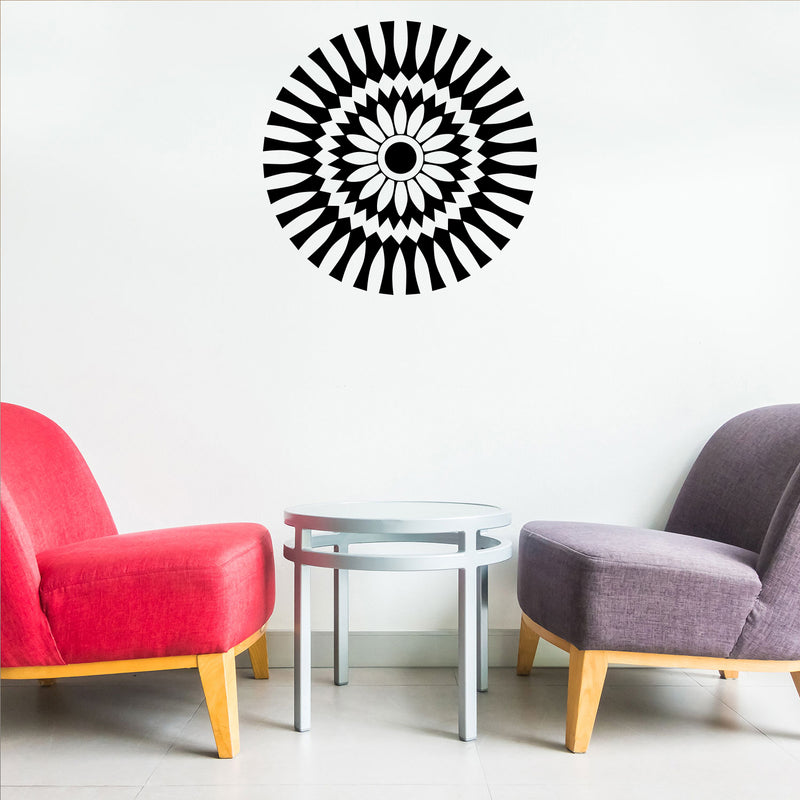 Vinyl Wall Art Decal - Abstract Sunflower Figure - 23" x 23" - Modern Home Bedroom Apartment Workplace Optical Illusion - Cool Living Room Door Office Work Door Window Decoration (23" x 23"; Black) 2