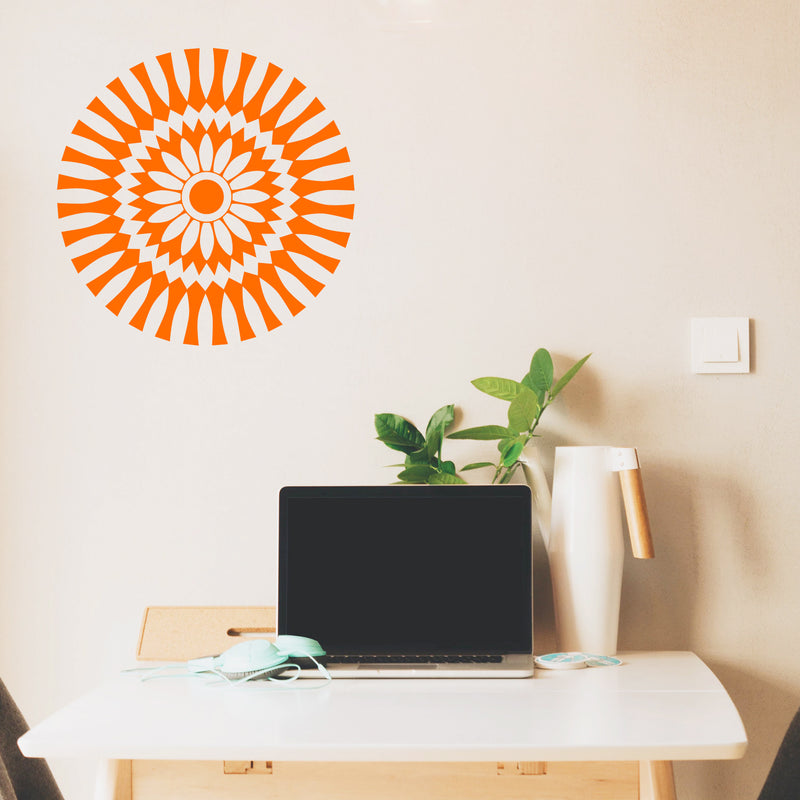 Vinyl Wall Art Decal - Abstract Sunflower Figure - 23" x 23" - Modern Home Bedroom Apartment Workplace Optical Illusion - Cool Living Room Door Office Work Door Window Decoration (23" x 23"; Orange) 2
