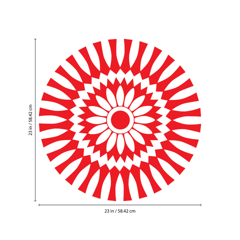 Vinyl Wall Art Decal - Abstract Sunflower Figure - 23" x 23" - Modern Home Bedroom Apartment Workplace Optical Illusion - Cool Living Room Door Office Work Door Window Decoration (23" x 23"; Red) 1