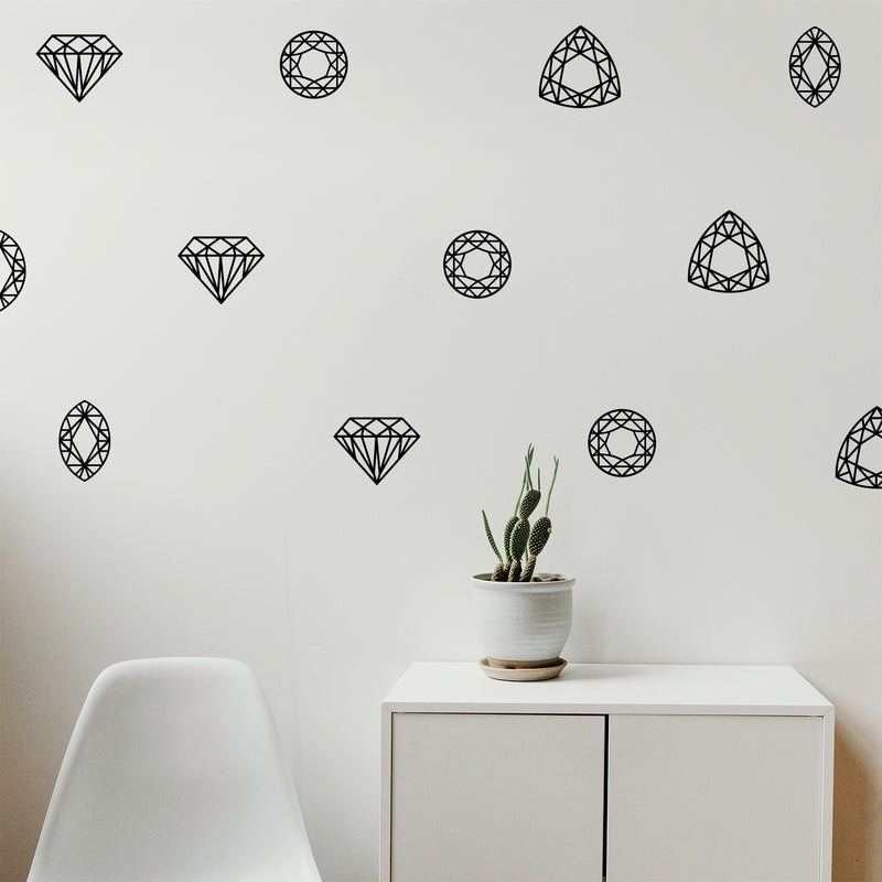 Set of 12 Vinyl Wall Art Decals - Jewels - from 5" x 6" Each - Modern Home Bedroom Living Room Apartment Nursery Playroom - Girly Toddler Teens Women’s Indoor Outdoor Decor (from 5" x 6" Each; Black) 2