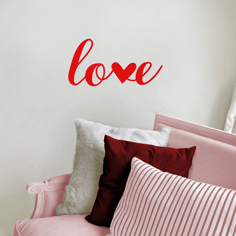 Valentines Day Vinyl Wall Art Decal - Love - 10" x 20" - Modern Love Heart Trendy Home Living Room Bedroom Sticker - Cute Indoor Outdoor Quote for Office Workplace Apartment Decor (10" x 20"; Red) 3