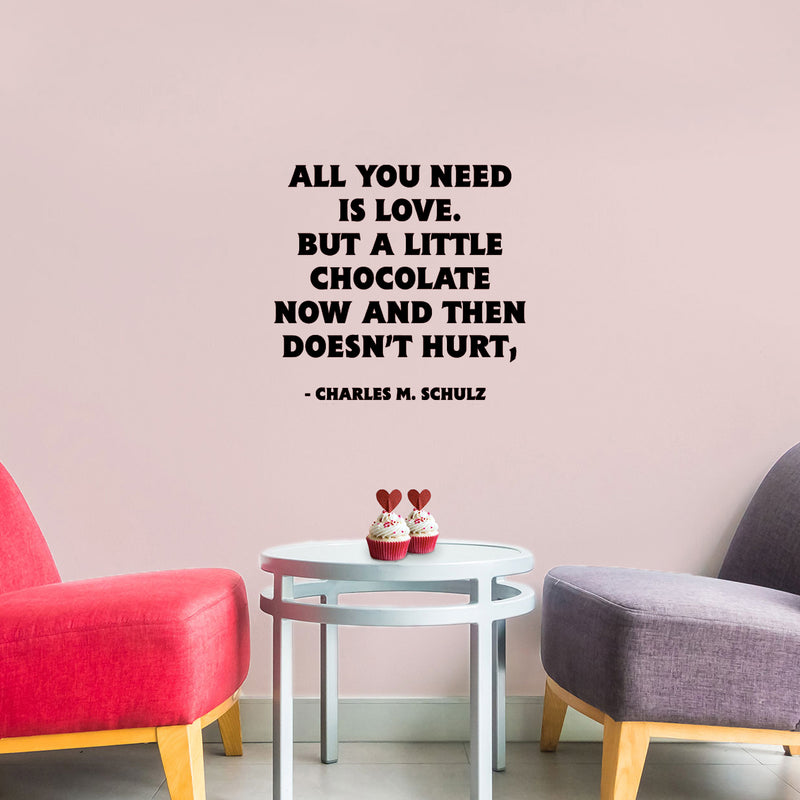 Valentines Day Vinyl Wall Art Decal - All You Need is Love But A Little Chocolate Now and Then - 14" x 23" - Charles M Schulz Valentine’s Home Bedroom Living Room Apartment Decor (19" x 20"; Black) 2