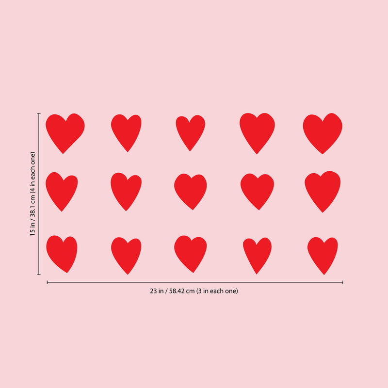 Valentines Day Set of 15 Vinyl Wall Art Decals - Hearts - 4" x 3" Each - Cute Love Office Workplace Indoor Outdoor Decor - Cute Love Home Bedroom Living Room Apartment Nursery Playroom Stickers 4