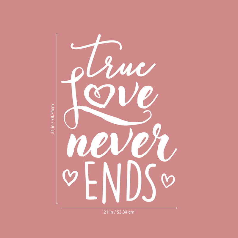 Valentines Day Vinyl Wall Art Decal - True Love Never Ends - 31" x 21" - Valentine’s Home Living Room Bedroom Sticker - Indoor Outdoor Positive Household Couples Apartment Decor (31" x 21"; White) 1