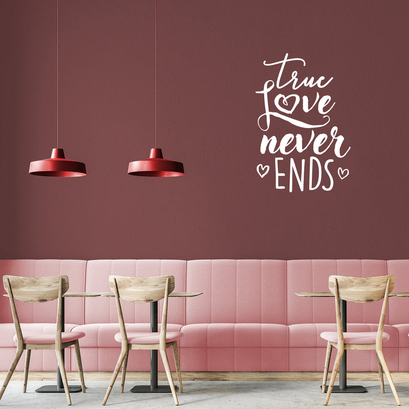 Valentines Day Vinyl Wall Art Decal - True Love Never Ends - 31" x 21" - Valentine’s Home Living Room Bedroom Sticker - Indoor Outdoor Positive Household Couples Apartment Decor (31" x 21"; White) 3