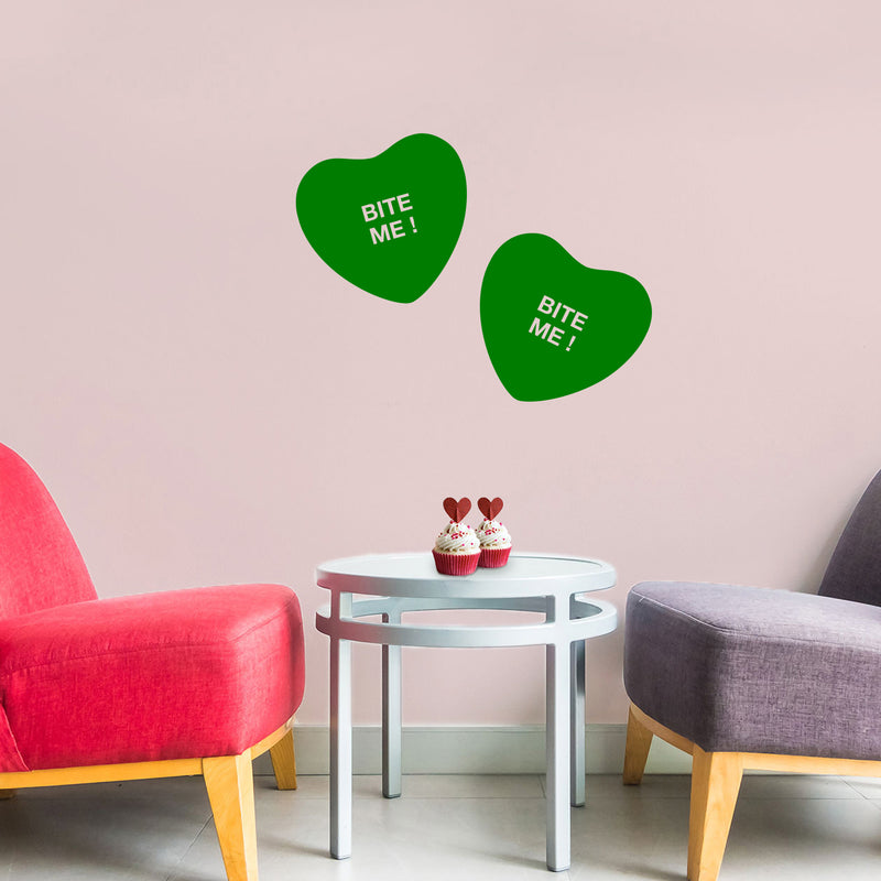 Valentines Day Vinyl Wall Art Decal - Bite Me Heart Candy - 10" x 11" - Valentine’s Home Living Room Bedroom Sticker - Indoor Outdoor Positive Household Couples Apartment Decor (10" x 11"; Green) 3