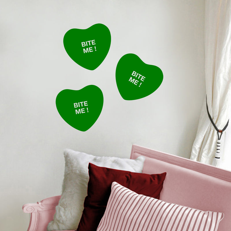 Valentines Day Vinyl Wall Art Decal - Bite Me Heart Candy - 10" x 11" - Valentine’s Home Living Room Bedroom Sticker - Indoor Outdoor Positive Household Couples Apartment Decor (10" x 11"; Green) 4