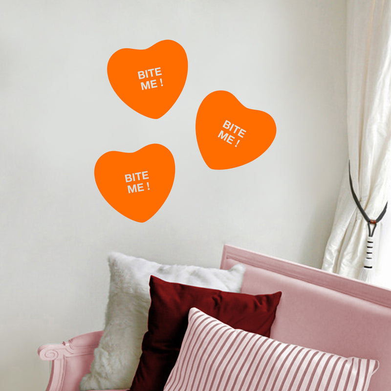 Valentines Day Vinyl Wall Art Decal - Bite Me Heart Candy - 10" x 11" - Valentine’s Home Living Room Bedroom Sticker - Indoor Outdoor Positive Household Couples Apartment Decor (10" x 11"; Orange) 1