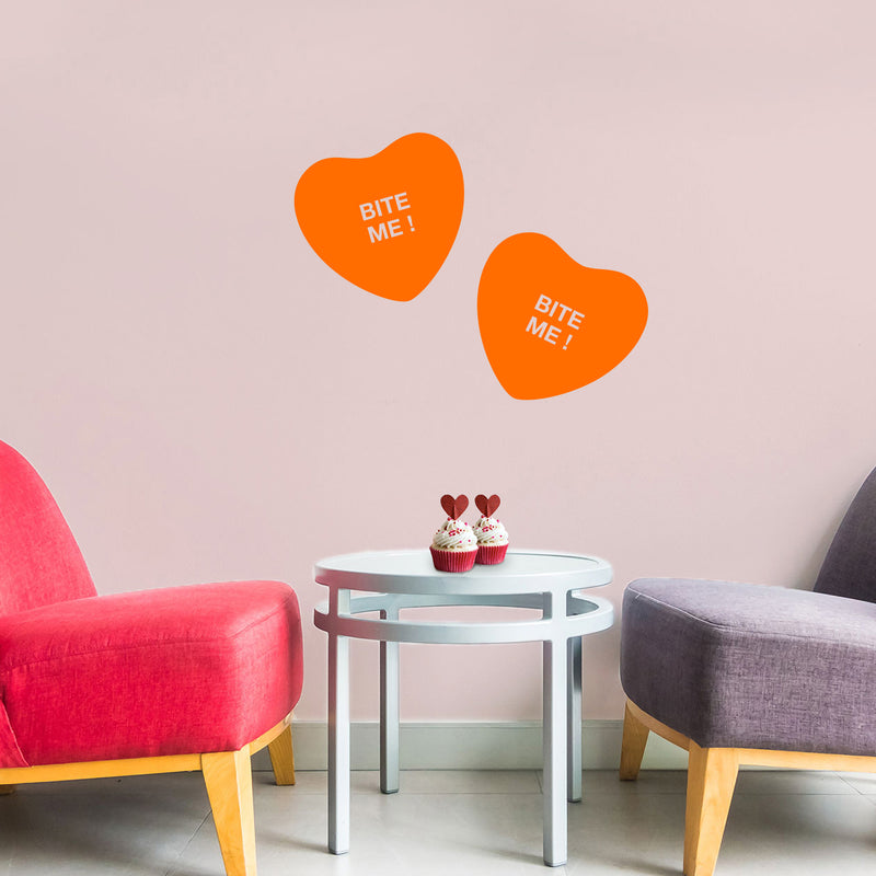 Valentines Day Vinyl Wall Art Decal - Bite Me Heart Candy - 10" x 11" - Valentine’s Home Living Room Bedroom Sticker - Indoor Outdoor Positive Household Couples Apartment Decor (10" x 11"; Orange) 3