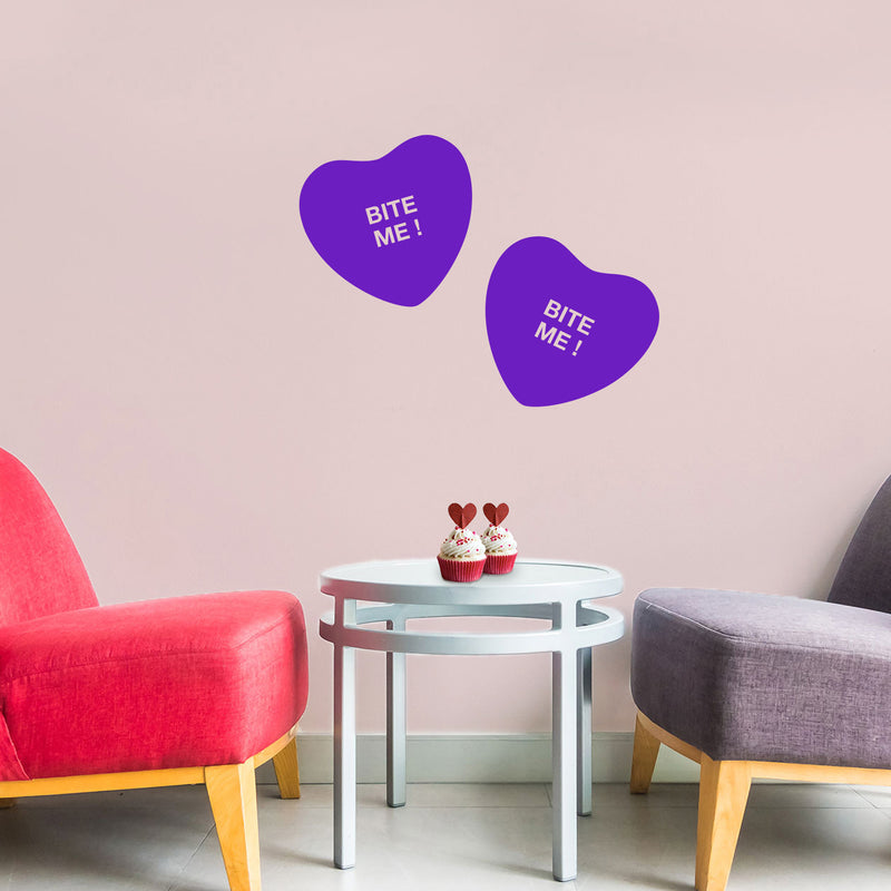 Valentines Day Vinyl Wall Art Decal - Bite Me Heart Candy - 10" x 11" - Valentine’s Home Living Room Bedroom Sticker - Indoor Outdoor Positive Household Couples Apartment Decor (10" x 11"; Purple) 3