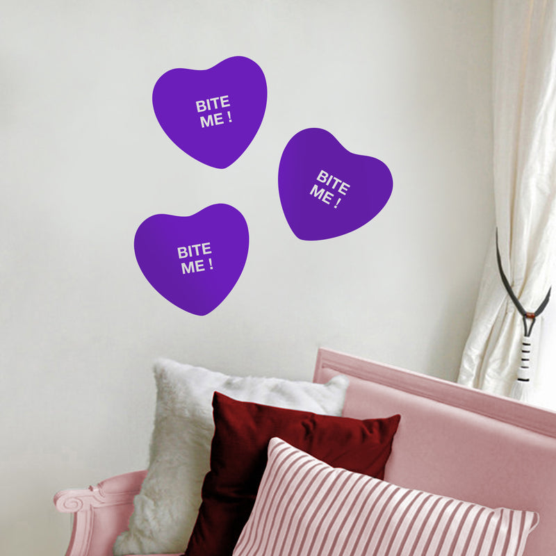 Valentines Day Vinyl Wall Art Decal - Bite Me Heart Candy - 10" x 11" - Valentine’s Home Living Room Bedroom Sticker - Indoor Outdoor Positive Household Couples Apartment Decor (10" x 11"; Purple) 4