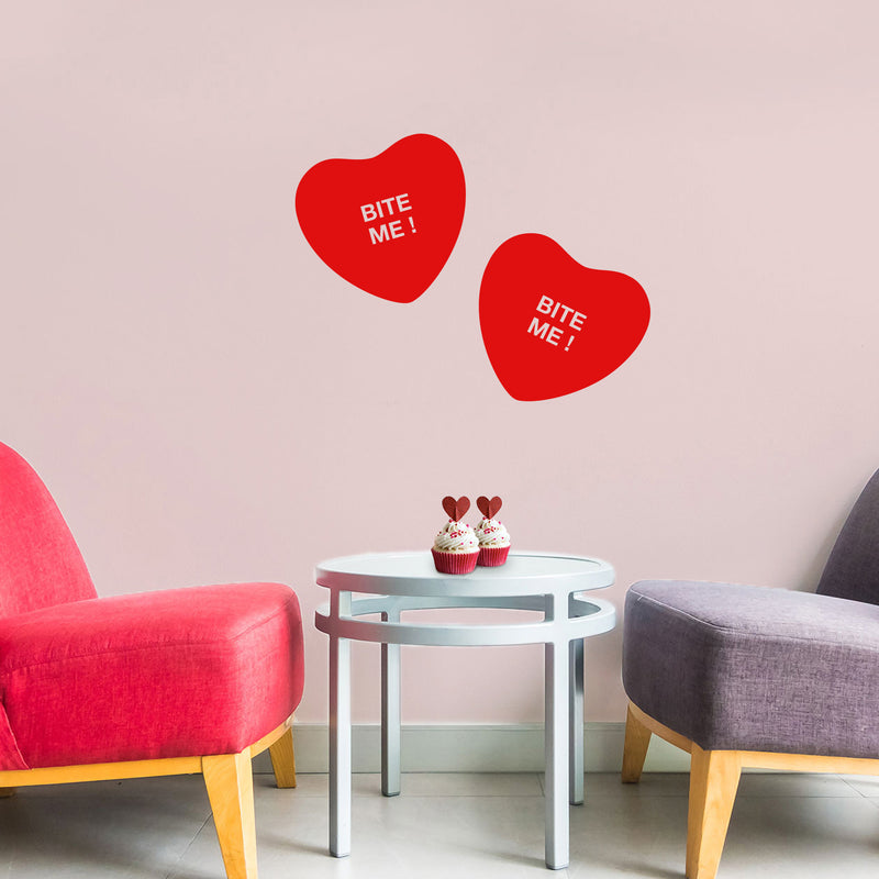 Valentines Day Vinyl Wall Art Decal - Bite Me Heart Candy - 10" x 11" - Valentine’s Home Living Room Bedroom Sticker - Indoor Outdoor Positive Household Couples Apartment Decor (10" x 11"; Red) 3