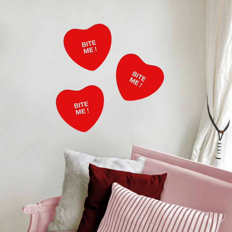 Valentines Day Vinyl Wall Art Decal - Bite Me Heart Candy - 10" x 11" - Valentine’s Home Living Room Bedroom Sticker - Indoor Outdoor Positive Household Couples Apartment Decor (10" x 11"; Red) 4