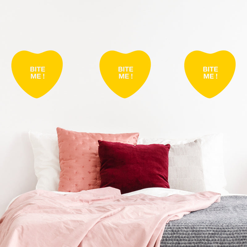 Valentines Day Vinyl Wall Art Decal - Bite Me Heart Candy - 10" x 11" - Valentine’s Home Living Room Bedroom Sticker - Indoor Outdoor Positive Household Couples Apartment Decor (10" x 11"; Yellow) 3