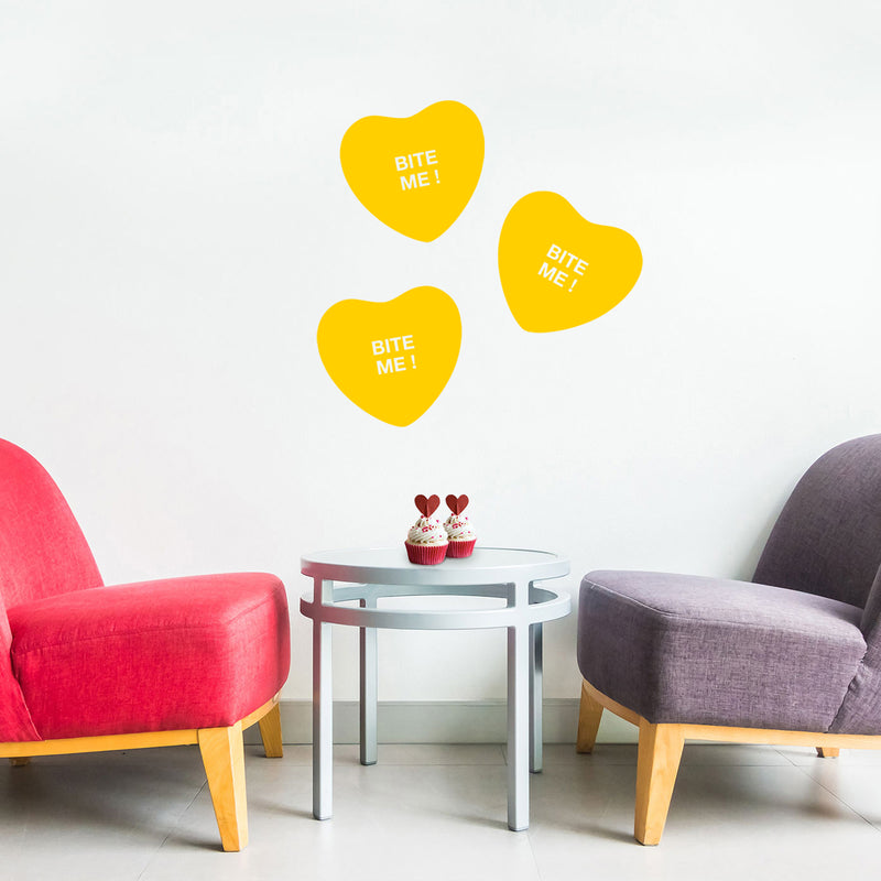 Valentines Day Vinyl Wall Art Decal - Bite Me Heart Candy - 10" x 11" - Valentine’s Home Living Room Bedroom Sticker - Indoor Outdoor Positive Household Couples Apartment Decor (10" x 11"; Yellow) 4