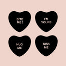 Set of 4 Valentines Day Vinyl Wall Art Decal - Assorted Heart Candies - 10" x 11" Each - Valentine’s Home Living Room Bedroom Fun Indoor Outdoor Apartment Coffee Shop Decor (10" x 11" Each; Black) 4