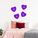 Set of 4 Valentines Day Vinyl Wall Art Decal - Assorted Heart Candies - 10" x 11" Each - Valentine’s Home Living Room Bedroom Fun Indoor Outdoor Apartment Coffee Shop Decor (10" x 11" Each; Purple) 4