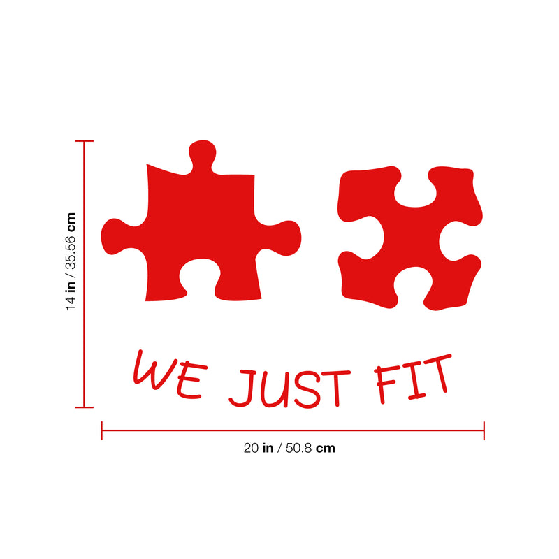 Valentines Day Vinyl Wall Art Decal - We Just Fit - 14" x 20" - Valentine’s Puzzle Pieces Home Living Room Bedroom Sticker - Cute Couples Indoor Outdoor Apartment Coffee Shop Decor 4