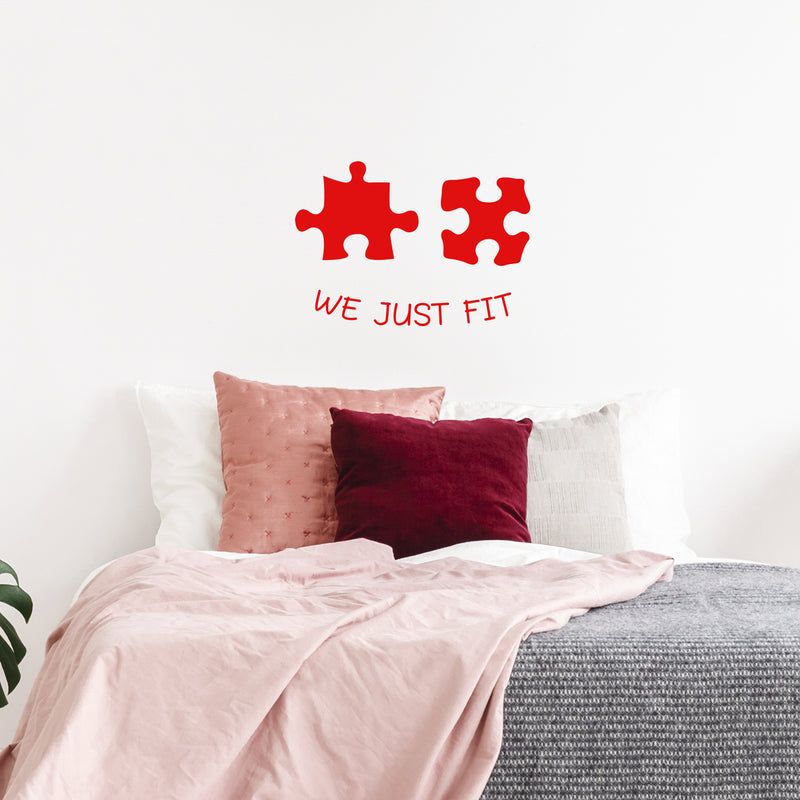 Valentines Day Vinyl Wall Art Decal - We Just Fit - Valentine's Puzzle Pieces Home Living Room Bedroom Sticker - Cute Couples Indoor Outdoor Apartment Coffee Shop Decor 3