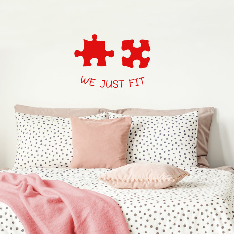 Valentines Day Vinyl Wall Art Decal - We Just Fit - Valentine's Puzzle Pieces Home Living Room Bedroom Sticker - Cute Couples Indoor Outdoor Apartment Coffee Shop Decor 4