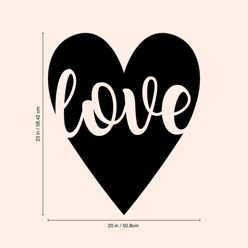 Valentines Day Vinyl Wall Art Decal - Love in Cursive - 23" x 20" - Valentine’s Heart Decor for Home Living Room Bedroom Sticker - Trendy Indoor Outdoor Apartment Office Work (23" x 20"; Black) 1