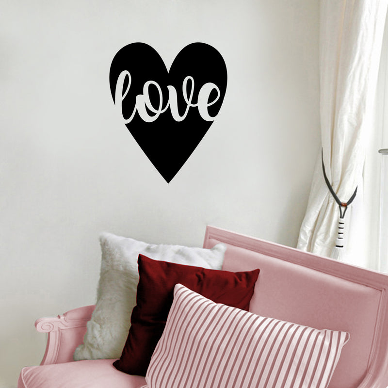 Valentines Day Vinyl Wall Art Decal - Love in Cursive - Valentine’s Heart Decor for Home Living Room Bedroom Sticker - Trendy Indoor Outdoor Apartment Office Work (23" x 20"; Black) 2