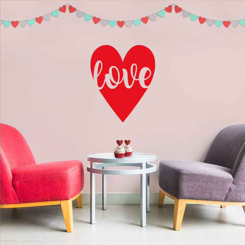 Valentines Day Vinyl Wall Art Decal - Love in Cursive - 23" x 20" - Valentine’s Heart Decor for Home Living Room Bedroom Sticker - Trendy Indoor Outdoor Apartment Office Work (23" x 20"; Red) 2