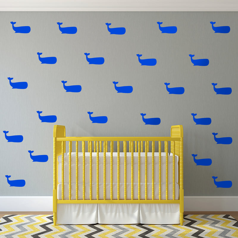 Set of 16 Vinyl Wall Art Decals - Whales - 5" x 8" Each - Fun Ocean Home Bedroom Living Room Apartment Nursery Playroom - Cute Little Kids Toddler Teens Indoor Outdoor Decor (5" x 8" Each; Blue) 2
